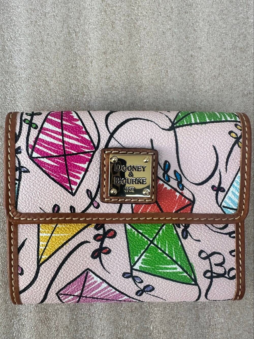 Dooney & Bourke Kite Small Flap Wallet Pink Multicolor Coated Cotton Leather